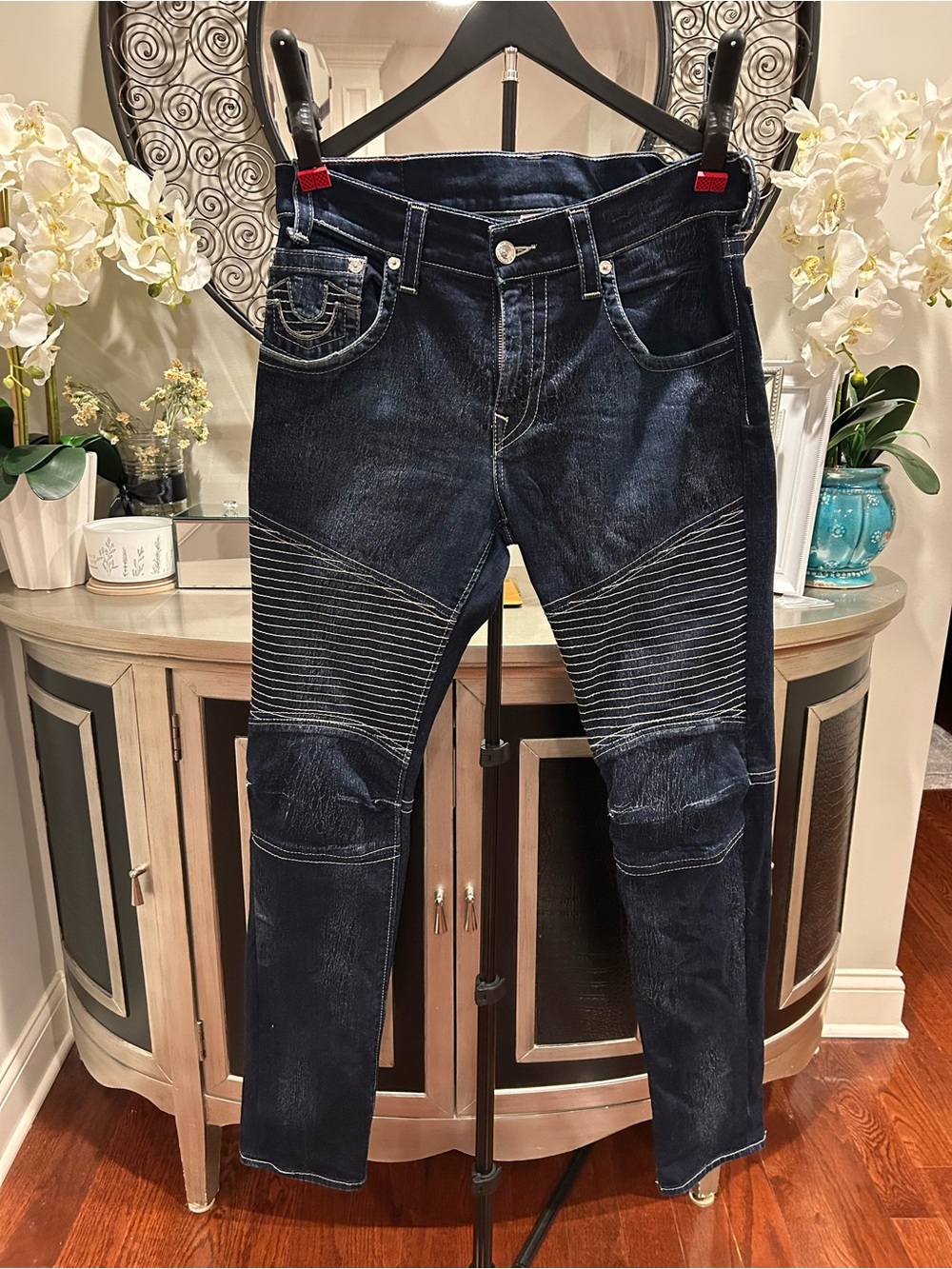True Religion Dark Indigo Moto Jeans